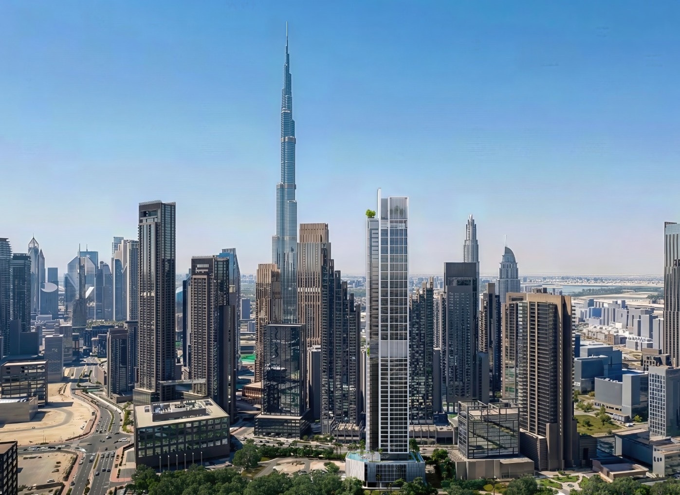 Sofitel Residences Dubai aerial view with Burj Khalifa